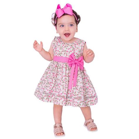 Vestido De Bebê Menina Florido Com Tiara 100 Algodão Mundo Nina Kids