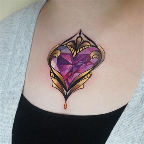 Pink Diamond Heart Chest Tattoo