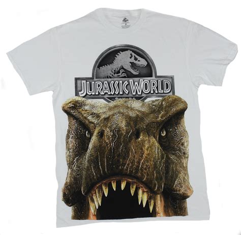 Jurassic World Park Mens T Shirt Silver Logo Over Furious Dino Image