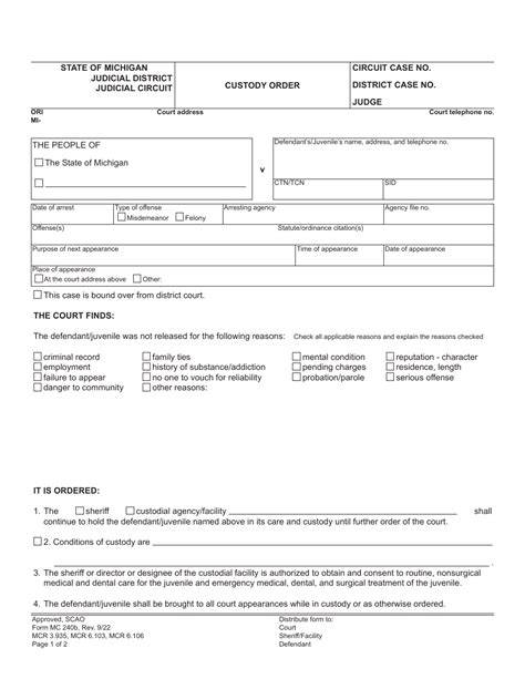Form Mc240b Download Fillable Pdf Or Fill Online Custody Order