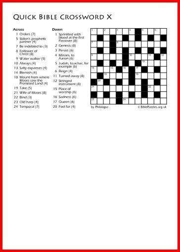 Bible Crossword Puzzle Quick Crossword X