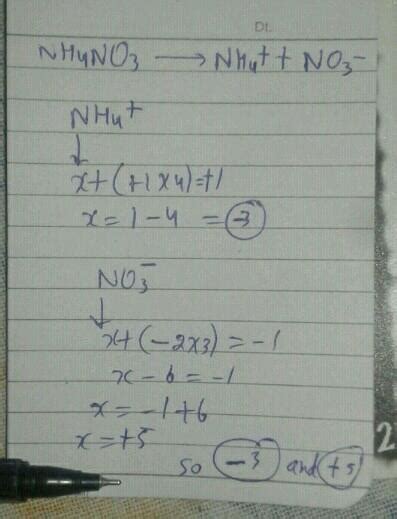 Oxidation Number Of N In Nh4no3 Is