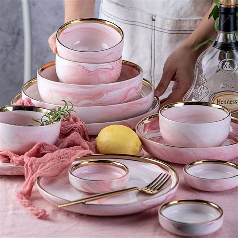 Pink Marble Ceramic Tableware Ceramic Dinnerware Set Ceramic