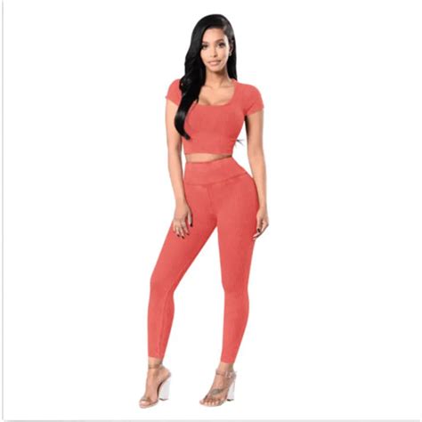 Womens Leisure Femals Suits Set Solid Short Sleeve Crop Topankle Length Pants 2pcs Outfits