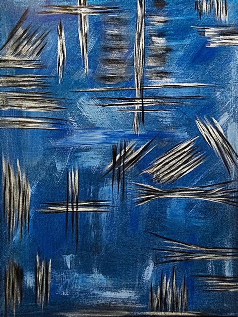 Silverblueblack Metallic Abstract Painting Painting By