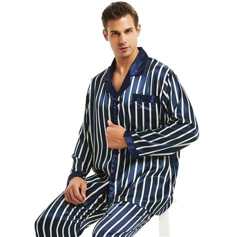 Mens Silk Satin Pajamas Set Pyjamas Set Pjs Sleepwear Loungewear S 4xl Striped 