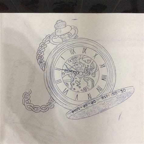 A Drawing Of A Pocket Watch With Chain Around It S Edges And Hands On Paper