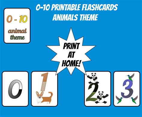 Printable Number 0 10 Flashcards Animals Theme Kids Etsy