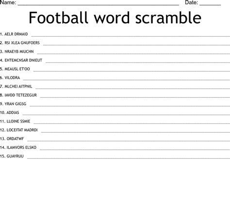 Football Word Scramble Wordmint