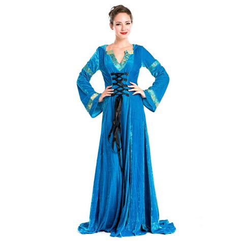new arrival woman s polyester long blue dress princess costumes halloween cosplay queen stage