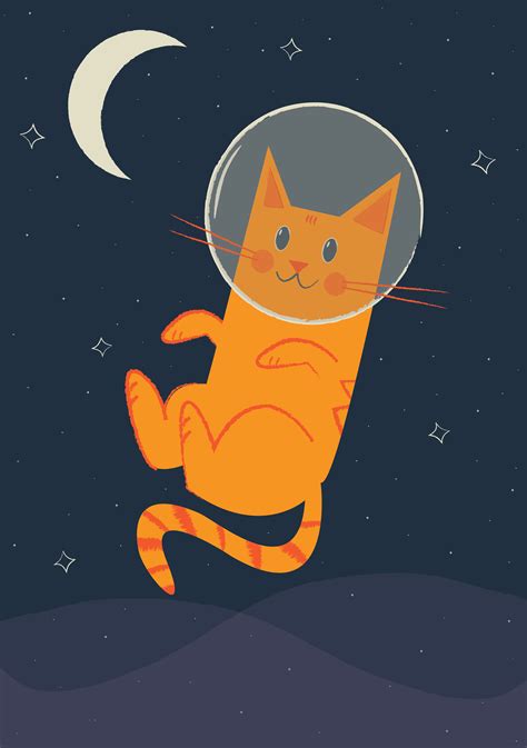 Floating Space Cat Space Cat Cat Posters Cat Art Print