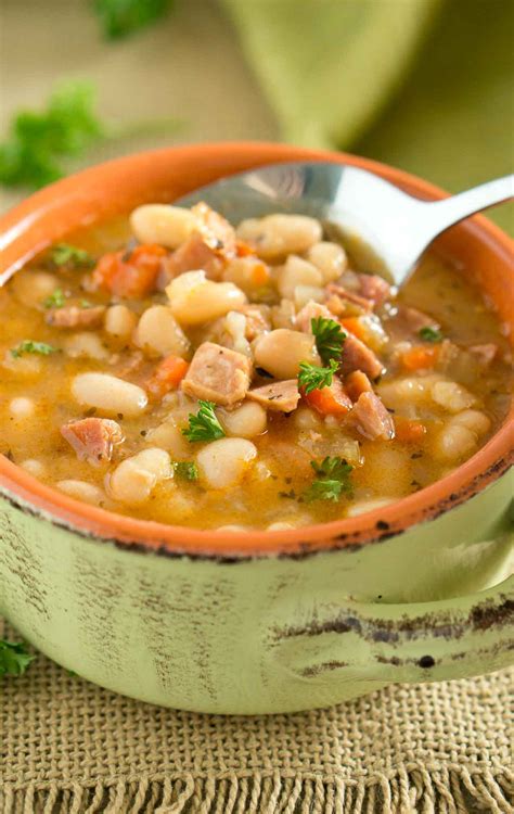 White beans, ham shanks, onions, celery, carrots, garlic, tabasco, and herbs make this delicious ham and bean soup a cool weather classic. Instant Pot Ham White Bean Soup | Delicious Meets Healthy