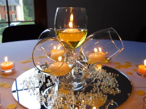 Elegance With Wine Glasses And Candles Perfect Vintage Centerpiece Yellow Centerpieces Table