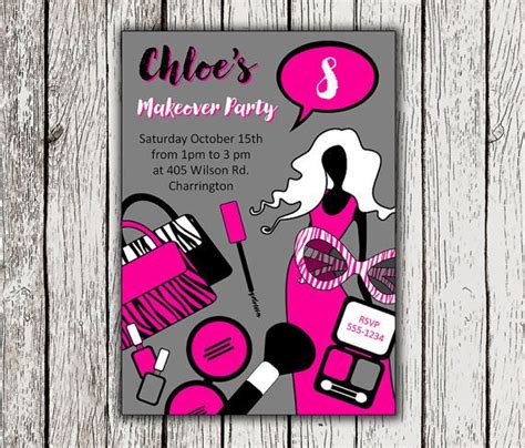 Makeover Party Invite Printable Girl Birthday Invitation Diva Party Custom Invites Spa Party