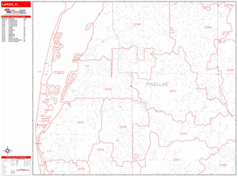 Largo Florida Zip Code Wall Map Red Line Style By Marketmaps Mapsales