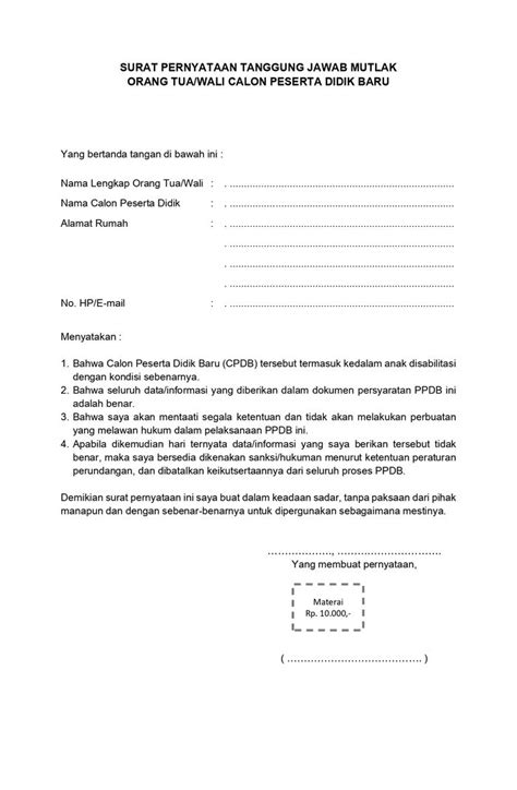 Surat Pernyataan Tanggung Jawab Mutlak Orang Tua Wali Homecare24