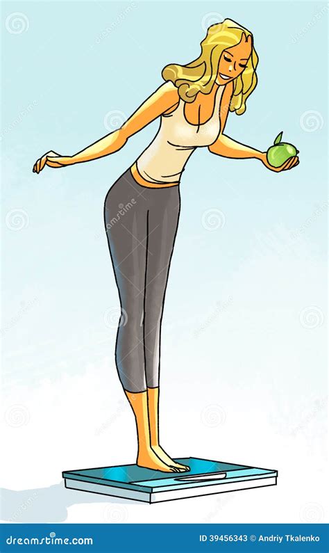 Beautiful Girl Is Standing On The Scale Stock Illustration