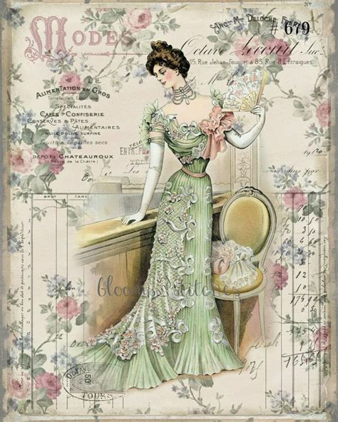~ Shabby Chic Vintage Victorian Paris Woman Roses 1 Print On Fabric Fb