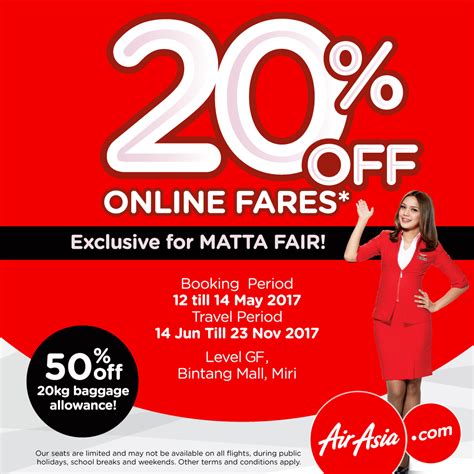 If your airasia promo code won't apply or you get an error message, check whether the following applies to you airasia offers the lowest fares online to over 85 destinations across asia with numerous frequencies a day. AirAsia Flight Ticket 20% OFF Online Fares @ MATTA Fair ...
