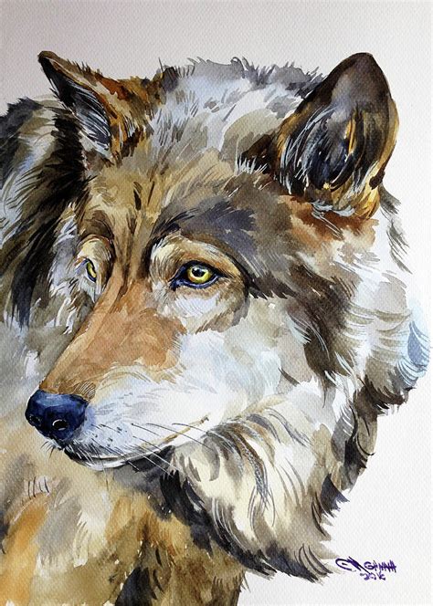 Wolf Portrait Painting By Ganna Melnychenko