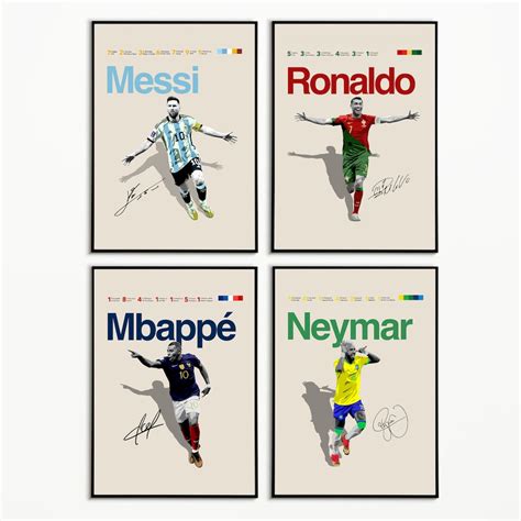 messi ronaldo mbappé neymar poster world cup art soccer etsy