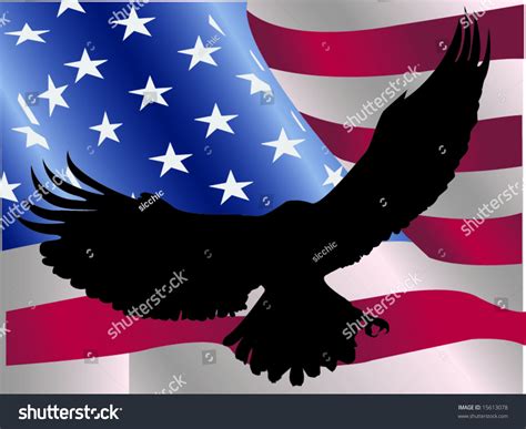 Eagle Silhouette Against American Flag Stock Vector