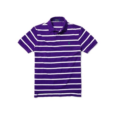 Polo Ralph Lauren Custom Fit Striped Mesh Polo In Purple For Men Lyst