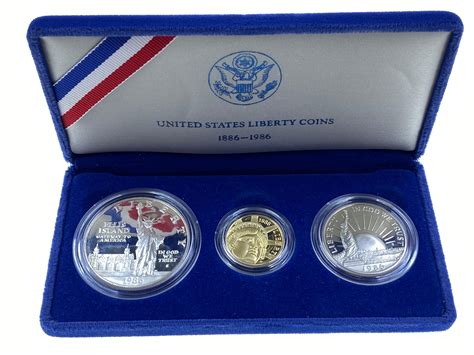 Lot 1986 Us Liberty 3 Coin Proof Set Gold And Silver