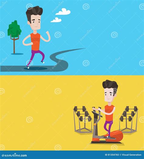 two lifestyle banners with space for text stock vector illustration of exercise layout 81354765