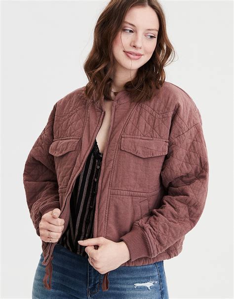 Ae Quilted Bomber Jacket Mauve American Eagle Outfitters Bomber