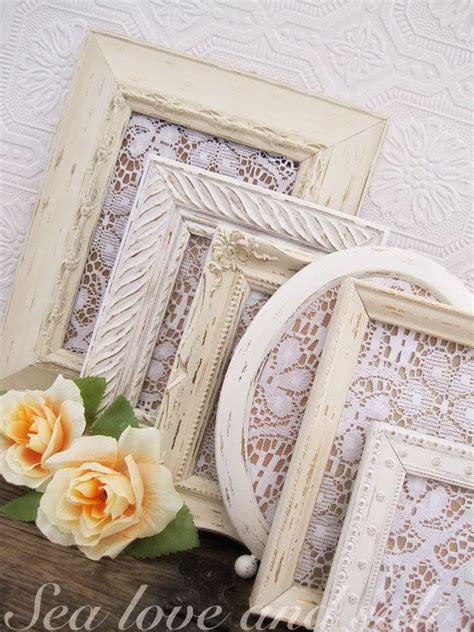 Shabby Chic Picture Frame Set Of 6 Cream And Ivory White Wall Etsy