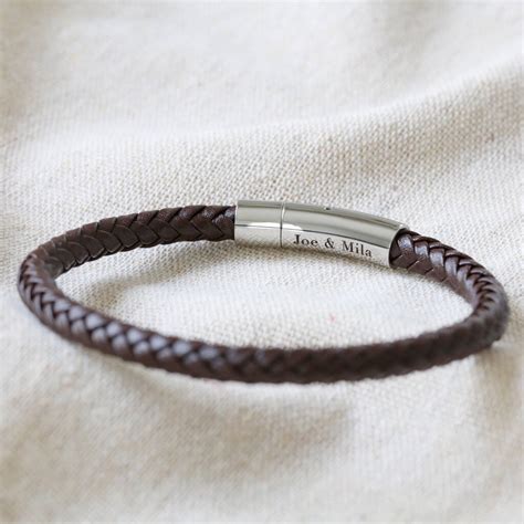 Mens Personalised Engraved Polished Leather Bracelet By Lisa Angel