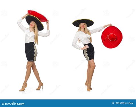 Woman Wearing Sombrero Isolated On White Stock Image Image Of