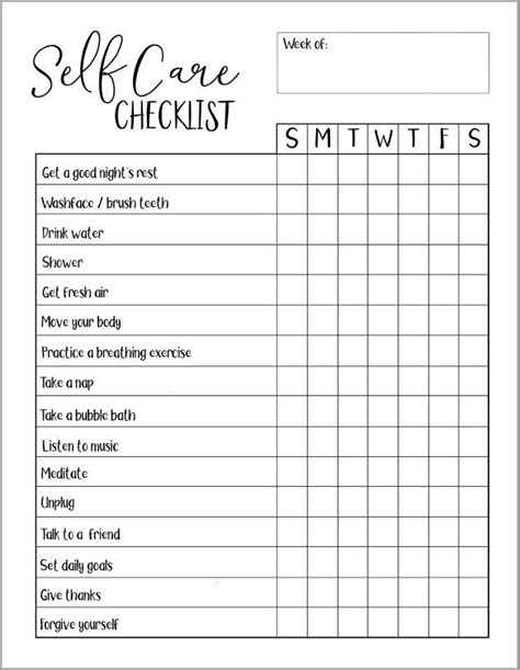 Self Care Checklist Printable Etsy