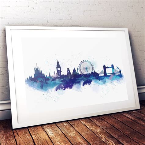 London Skyline Watercolour Print City Print Blue Art Etsy Blue Art