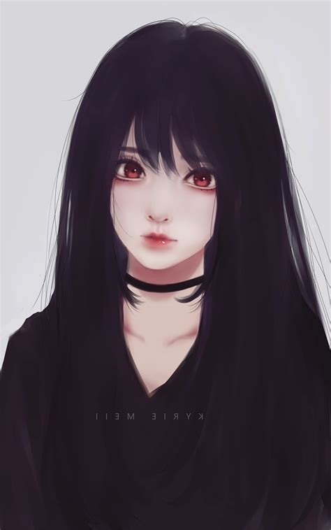 Wallpaper Beautiful Attractive Realistic Anime Girl Red Eyes Black