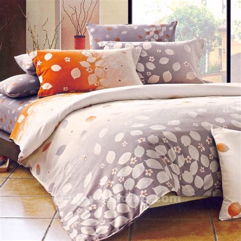 Nazenin home orange and ecru king quilt bedding set garden on carrefour uae. Pear Blossoms Simple and Rural Gray and Orange King Size 4 ...