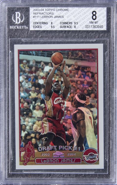 Maybe you would like to learn more about one of these? Lot Detail - 2003-04 Topps Chrome Refractors #111 LeBron James Rookie Card - BGS NM-MT 8