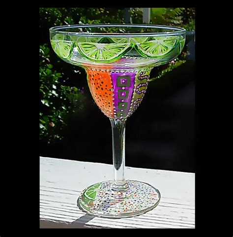 Items Similar To Custom Order For You Margarita Glass Hand Painted Multi Colored Pattern On Etsy