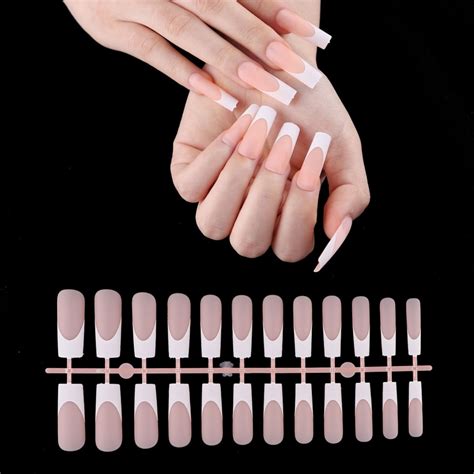 24pcsbag French False Nails Frosted Press On Fake Nail Tips Full Cover