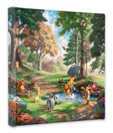 Winnie The Pooh I Puddle Jumping Stretched Canvas Print By Thomas