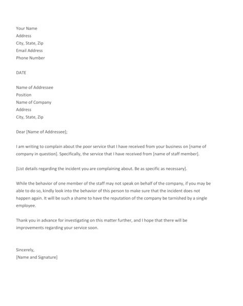 Example complaint letter to a company for bad service. Complaint Letter for Poor Service Sample PDF Word - Top ...
