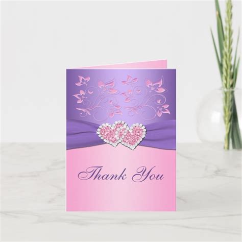 Pink Purple Floral Joined Hearts Thank You Card Au