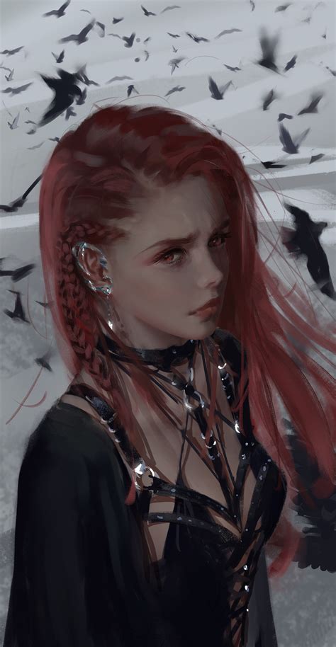 Crow Women Fantasy Girl Face Birds Wlop Digital Art Hd Phone