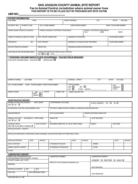 Ca Animal Bite Report Form San Joaquin County 2011 Fill And Sign