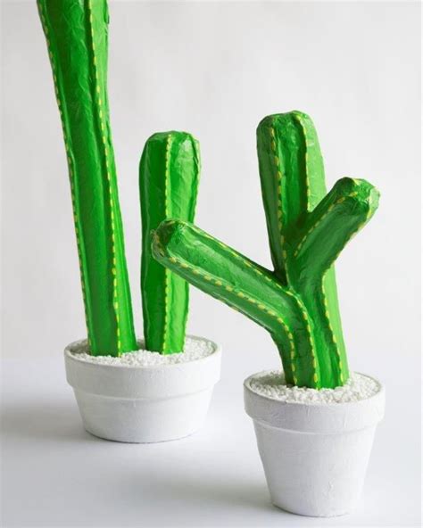 Diy Papier Mache Cacti Cactus De Papel Papel Machê Palito De Churrasco