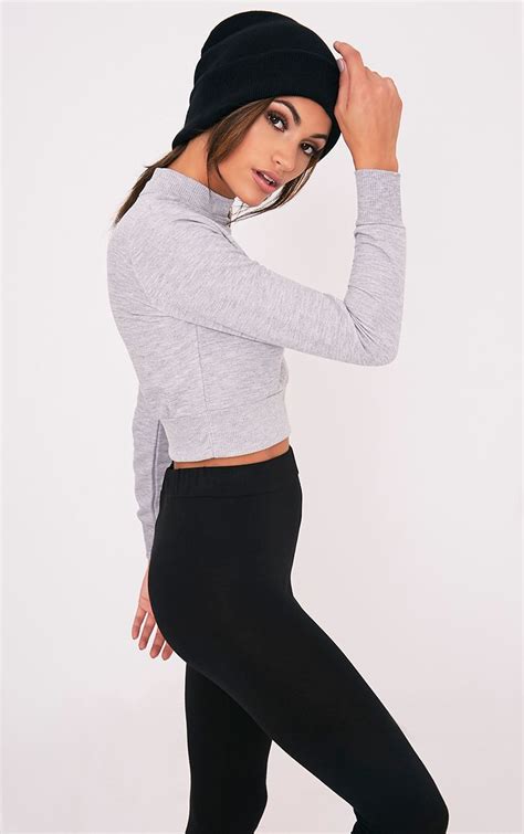 Emiliana Grey Crop Sweatshirt Tops Prettylittlething