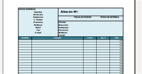 El Aula Ofimática Modelo De Albarán En Excel 2010