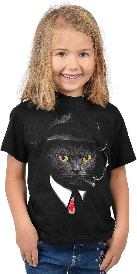 Tini Shirts Katzen Motiv Kindershirt Mafia Agent Katze Buntes