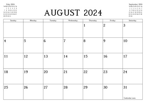 August 2024 Calendar Printable Pdf Templates Free Download